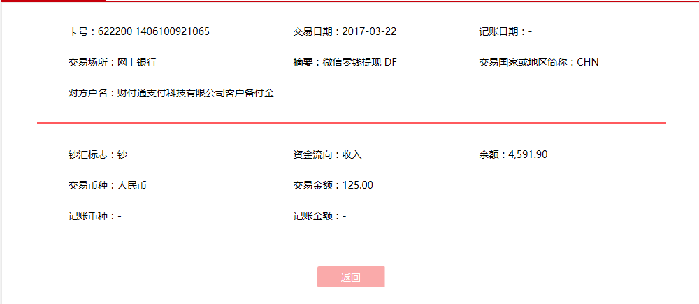 3月22日臺(tái)州客戶轉(zhuǎn)賬125元至微信賬戶